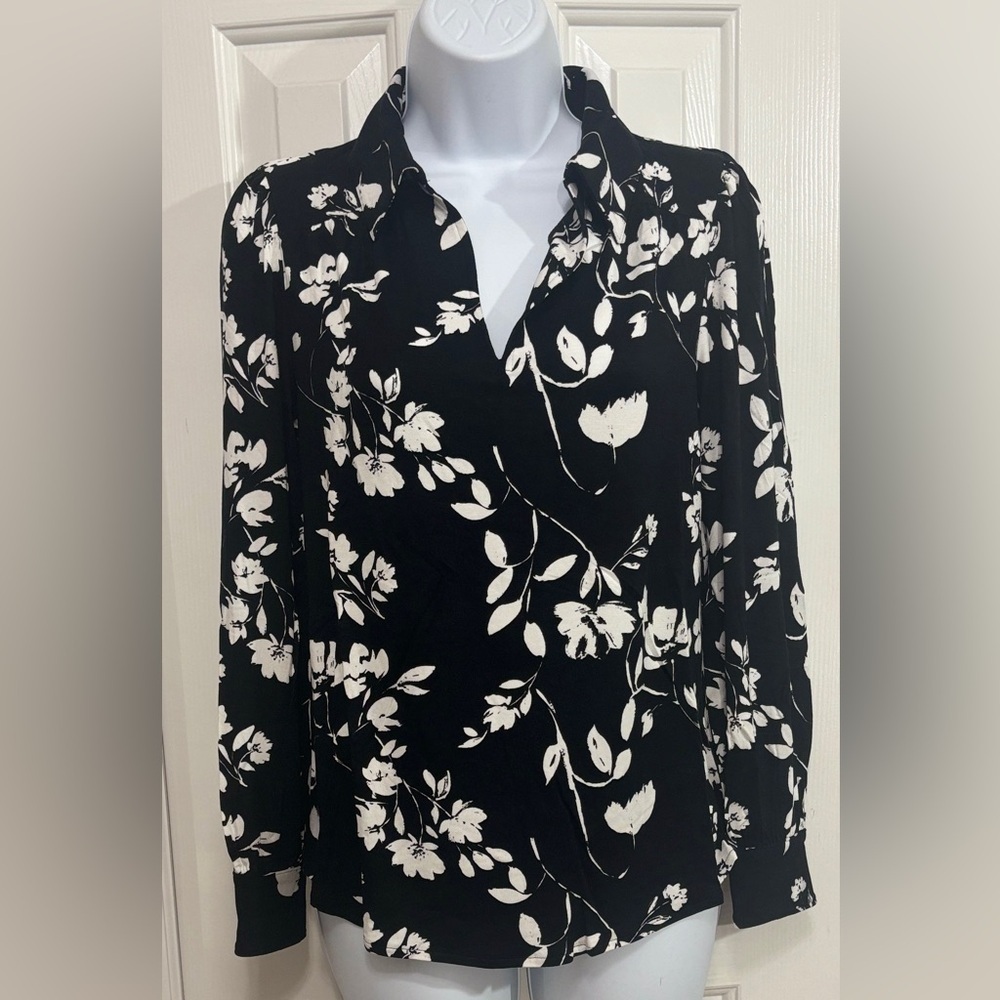 🖤 UNIVERSAL STANDARD Floral Long Sleeve Blouse – Black/White